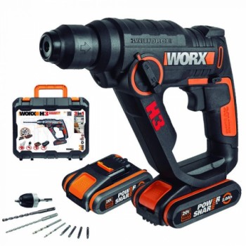 Перфоратор акумулаторен Worx WX390.1 2 х Li-ion 20V/2Ah 1.2J