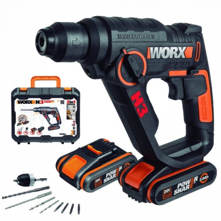 Перфоратор акумулаторен Worx WX390.1 2 х Li-ion 20V/2Ah 1.2J Перфоратор акумулаторен Worx WX390.1 2 х Li-ion 20V/2Ah 1.2J