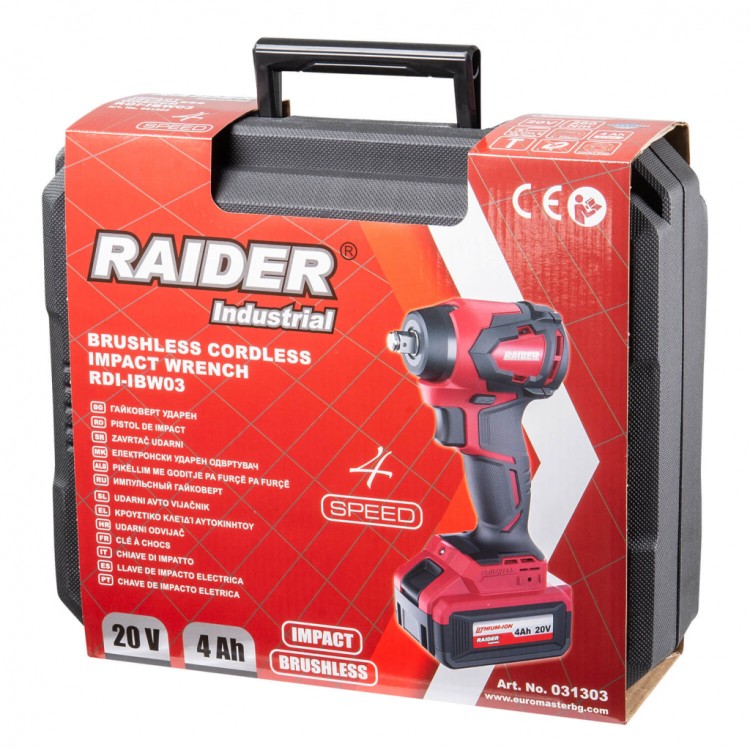 Гайковерт безч 20V 4-ск.4Ah 280Nm 3/8“ и 1/2"куфар RDI-IBW03 Гайковерт безч 20V 4-ск.4Ah 280Nm 3/8“ и 1/2"куфар RDI-IBW03